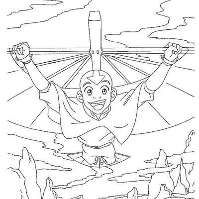 Desenho do Aang (Avatar) Voando com seu Planador