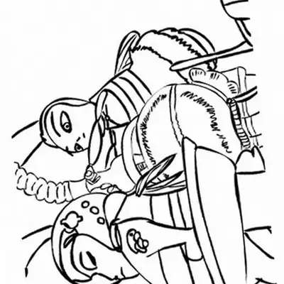 Desenho de contorno de três abelhas em estilo de ação, focadas em uma tarefa conjunta, com detalhes de uniformes e expressões sérias.