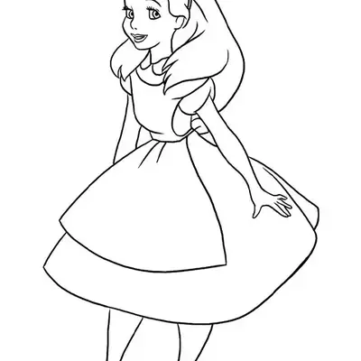 Desenho de contorno simples para colorir da personagem Alice, de 