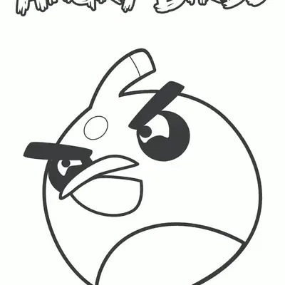 Desenho de contorno em preto e branco do Bubbles, personagem de Angry Birds. O pássaro é redondo com sobrancelhas expressivas e um pequeno topete. Acima dele, está escrito 