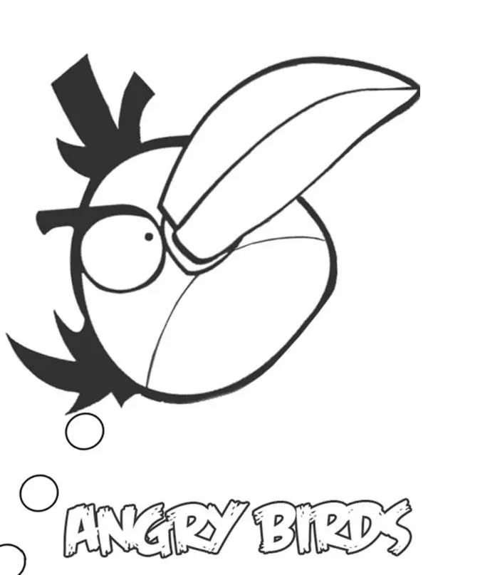 Desenho de contorno em preto e branco do Hal, o pássaro verde de Angry Birds. Ele possui um bico muito longo e curvado, olhos grandes e um pequeno topete. Logotipo "ANGRY BIRDS" na base.