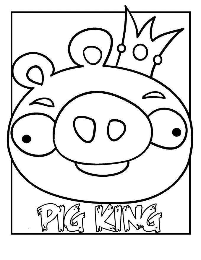 Desenho de contorno em preto e branco do rosto do Rei Porco (Angry Birds). Ele tem um nariz grande, orelhas arredondadas e usa uma coroa com joias. Texto "PIG KING" na base.