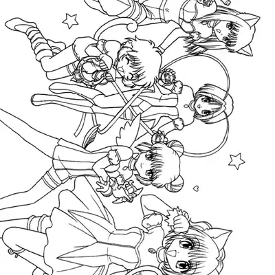 Desenho de Guerreiras de Anime com Orelhas de Gato para Colorir
