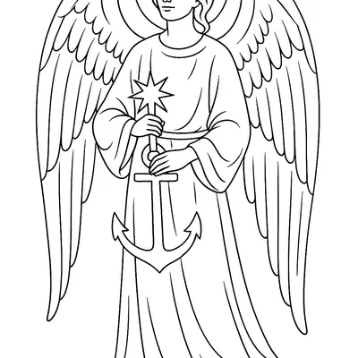 Desenho Clássico de Anjo com Âncora (Símbolo de Esperança e Fé)