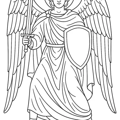 Desenho do Anjo Guerreiro Arcanjo Miguel com Espada e Escudo