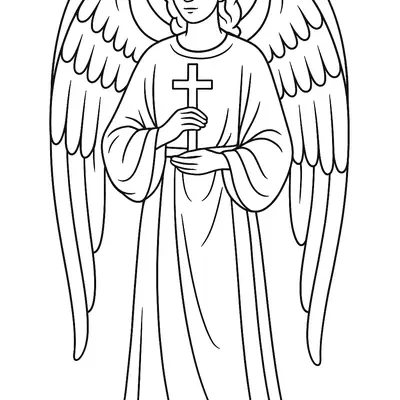 Desenho Clássico de Anjo em Túnica com Auréola e Cruz de Cristo