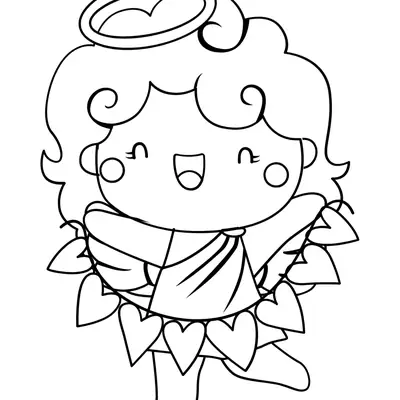 Desenho Fofo e Simples (Estilo Kawaii) de Anjo Bebê com Corações
