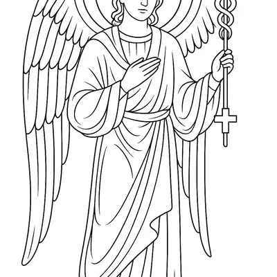 Desenho Clássico de Anjo (Arcanjo Rafael) Segurando um Caduceu