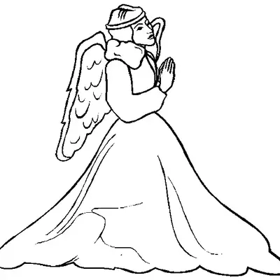 Desenho Clássico de Anjo em Oração com Vestes Longas e Imponentes
