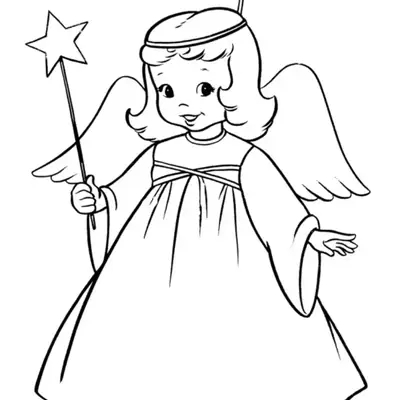 Desenho Cartoon de Menina Fantasiada de Anjo com Varinha Mágica