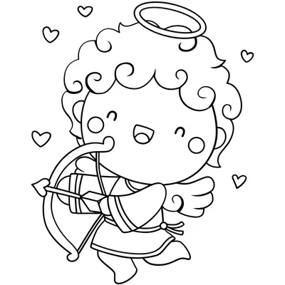 Desenho Fofo (Estilo Kawaii) de Anjo Cupido Segurando Arco e Flecha