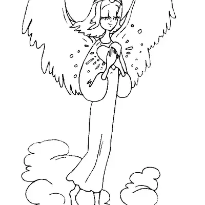 Desenho Simples de Anjo da Paz em Oração (Olhos Fechados) Abraçando um Coração