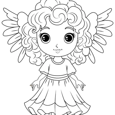 Desenho Fofo (Estilo Kawaii) de Anjo Querubim com Cabelo Cacheado e Asas