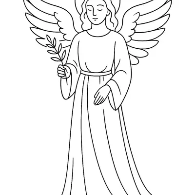 Desenho de Anjo com Asas e Auréola Segurando um Ramo de Oliveira