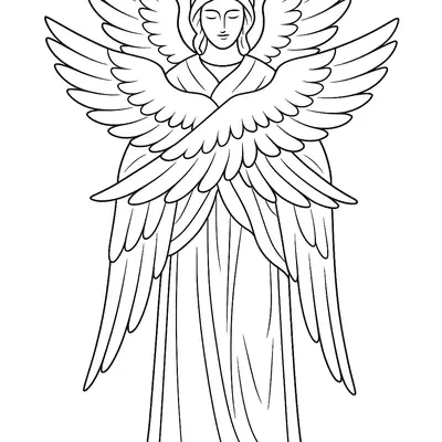 Desenho Clássico de Anjo com Seis Asas Cruzadas em Postura de Oração