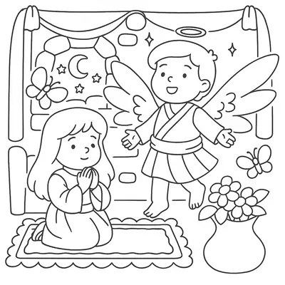 Uma Mensagem do Céu: O Anjo Gabriel e Maria para Colorir