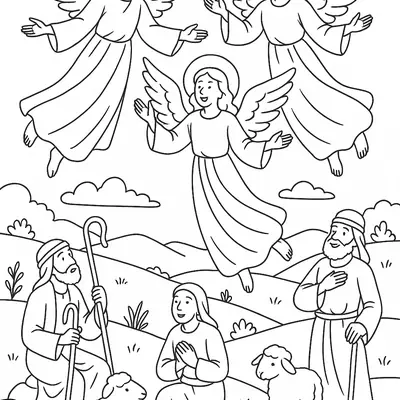 Desenho da Cena de Natal: Anunciação do Nascimento de Jesus aos Pastores