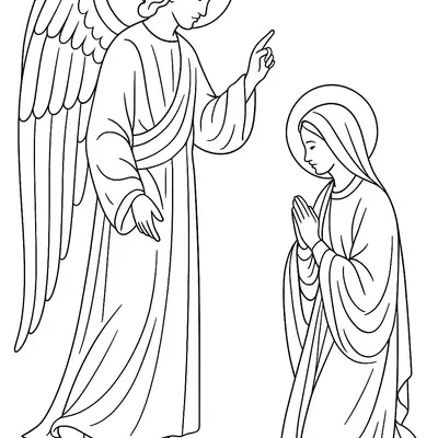 Desenho da Anunciação: Anjo Gabriel e a Virgem Maria em Oração