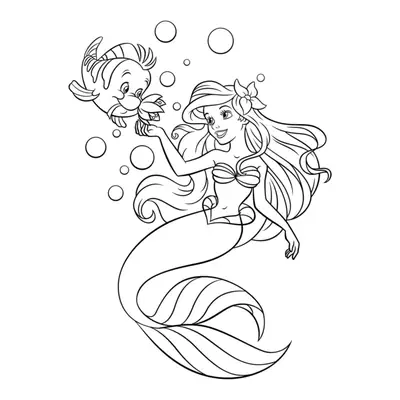 Desenho da Ariel e Linguado Brincando para Colorir