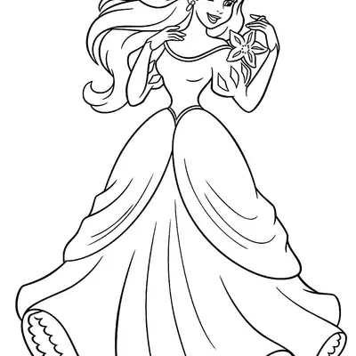 Desenho da Ariel Humana com Vestido Elegante para Colorir