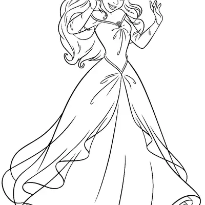 Desenho da Ariel Humana com Vestido de Gala para Colorir