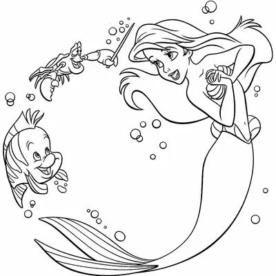 Desenho da Ariel com Sebastião Maestro e Linguado para Colorir