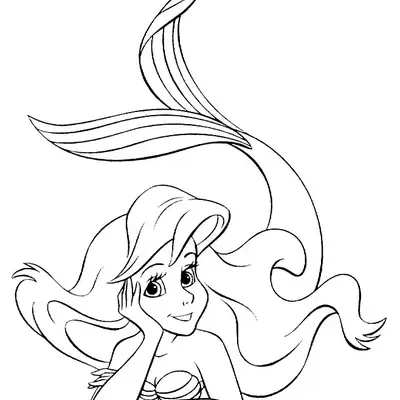 Desenho da Sereia Ariel em Pose Graciosa para Colorir