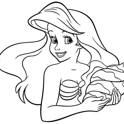 Desenho da Ariel com seu Tesouro de Concha para Colorir