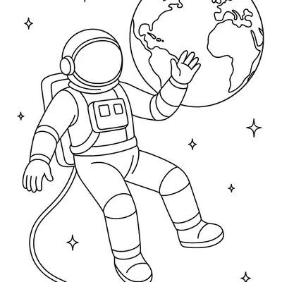 Desenho de Astronauta em Caminhada Espacial para Colorir