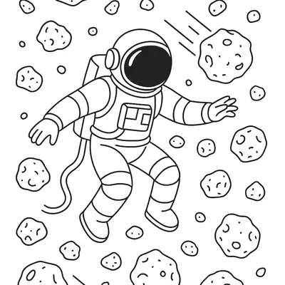 Desenho de Astronauta entre Meteoros para Colorir