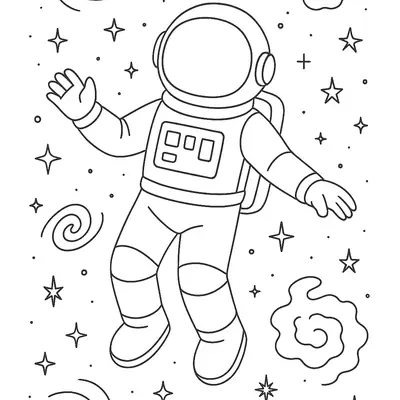Desenho de Astronauta em Gravidade Zero entre Estrelas