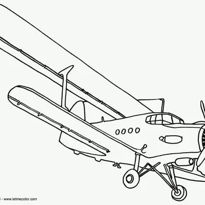 Desenho de Avião Clássico com Asas Superior e Inferior, Hélice e Trem de Pouso
