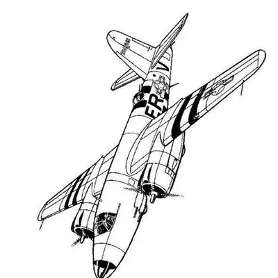 Desenho de Avião Bombardeiro Militar com Duas Turbinas e Marcações de Batalha Estilizadas