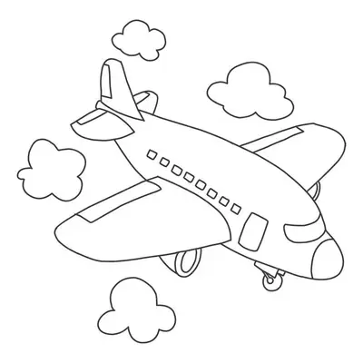 Desenho de Avião Cartoon, Gordinho e Simples, Voando Entre Nuvens