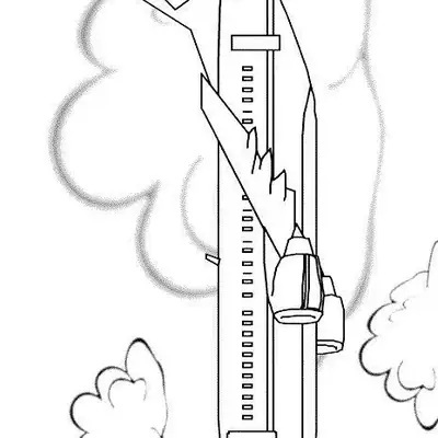 Desenho Simples de Avião Comercial Bimotor Longo Voando em Meio às Nuvens