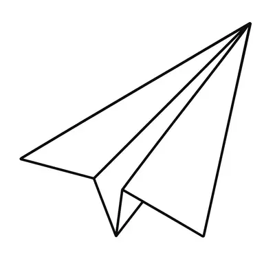 Desenho de linha simples de um avião de papel dobrado (origami), com asas em ângulo, bico pontudo e corpo geométrico.