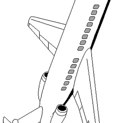 Desenho de Avião a Jato Comercial em Voo com Muitas Janelas