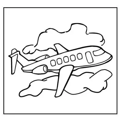 Desenho Simples de Avião Jato Executivo Bimotor Voando Entre Nuvens