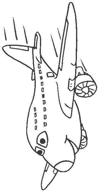 Desenho de um avião a jato Jumbo (dois andares de janelas) em estilo cartoon. A aeronave tem um rosto sorrindo e está em voo rápido e inclinado, com turbinas detalhadas.