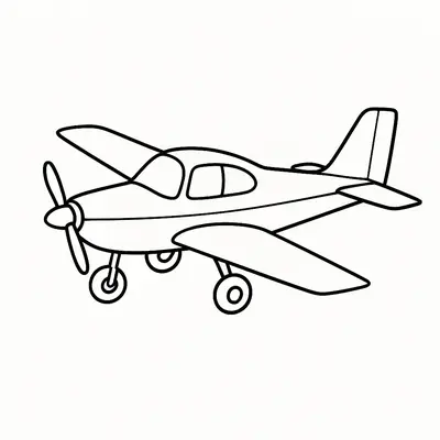 Desenho de linha simples de um avião monomotor a hélice. A aeronave possui asa montada na parte inferior da fuselagem (asa baixa), hélice de duas pás e trem de pouso de três rodas (triciclo).