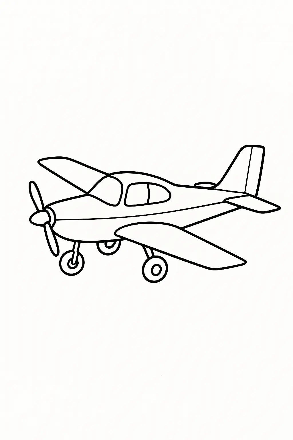 Desenho de linha simples de um avião monomotor a hélice. A aeronave possui asa montada na parte inferior da fuselagem (asa baixa), hélice de duas pás e trem de pouso de três rodas (triciclo).