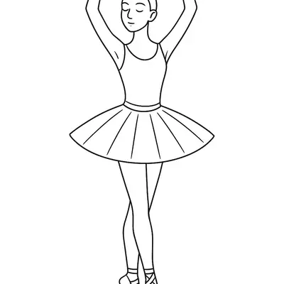 Bailarina Clássica em Postura de Quinta Posição para Colorir