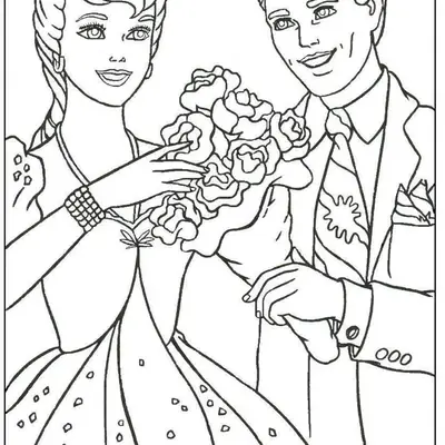 Encontro Romântico de Barbie e Ken para Colorir