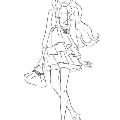 Barbie Fashionista em Look Elegante de Babados para Colorir