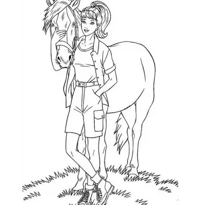 Barbie Amazona cuidando de seu Cavalo para Colorir