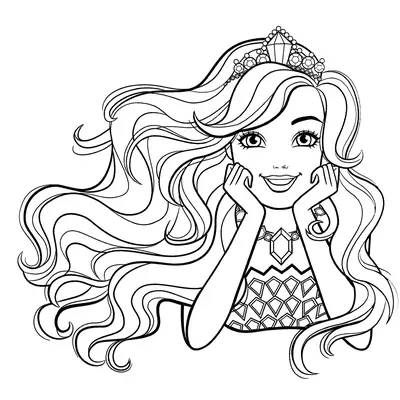 Retrato da Barbie Princesa com Tiara de Diamante para Colorir