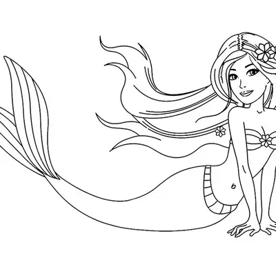 Barbie Sereia Posando com Cabelos ao Vento para Colorir