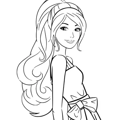 Barbie Elegante em Vestido com Laço para Colorir
