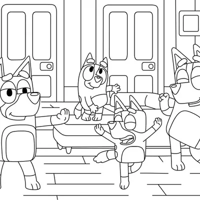 Festa na Sala: Família Heeler Dançando para Colorir