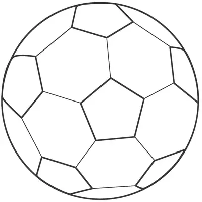 Desenho de contorno de uma bola de futebol isolada, mostrando o padrão clássico de gomos geométricos em preto e branco.